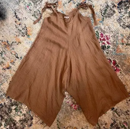 YAYAVOO Over Sized 100% Linen Wide Leg Jumpsuit Size undefined