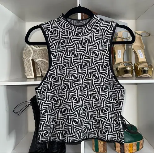 Maeve Anthropologie Maria Black White Geo Knit Sleeveless Mockneck Crop Sweater