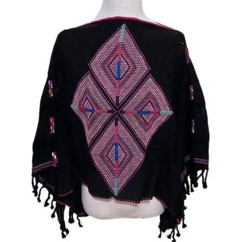 Hand Embroidered Woven Huipil Poncho from Mexico Black Size undefined