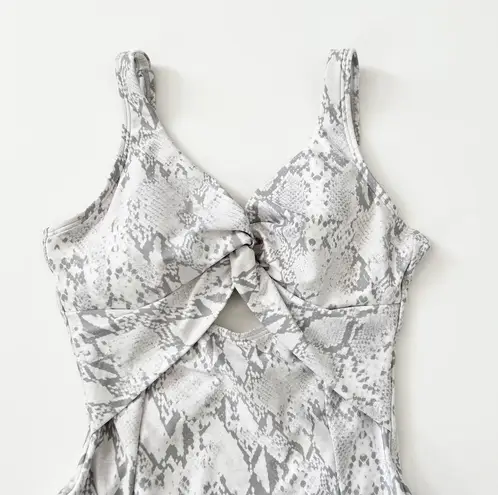 DKNY [] Snake Print White Gray Peek-A-Boo Twist Front One Piece Swimsuit NWT