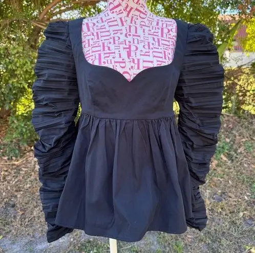 Kourt Alice Sweetheart Peplum Black Top Ruched Sleeve Structured Size S Few Moda
