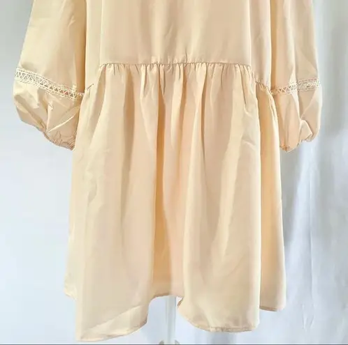 After Market New Blouson Sleeve Tie Neck Smock Mini Dress Champagne