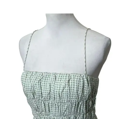 Love, Bonito Smocked Midi Dress Green Gingham Women’s M Back Tie Size M