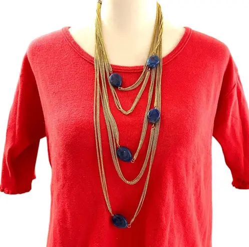 Amrita Singh 18K gold plated multi brass chain necklace, synthetic rubies, NWT