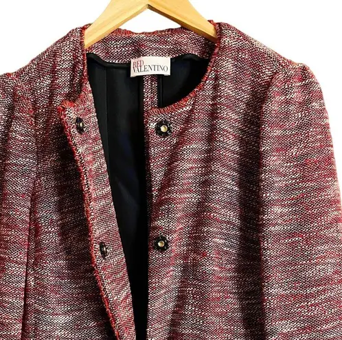 Red Valentino Red Tweed Blazer Jacket Snap Front Metallic Giacca ITALY 46 8 EUC