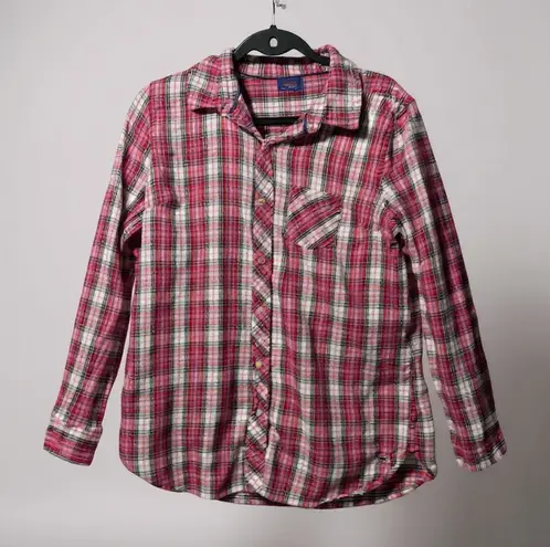 Le Tigre Women's Pink White Plaid Long Sleeve Button Up Shirt Size L Size L