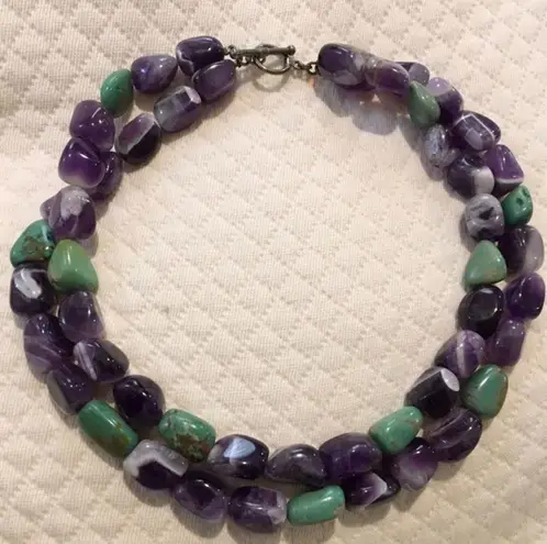 Amethyst VINTAGE and Turquoise Double Strand Sterling Silver Necklace