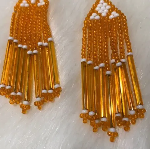 Native American Beaded Tassel Earrings Orange
