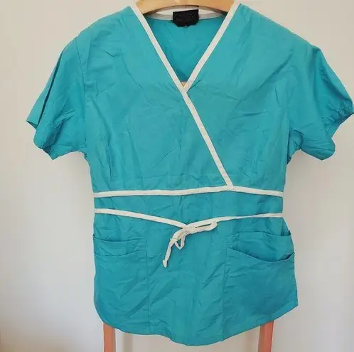 Promedic Scrub Top Blue White Trim 4 Pocket Medium
