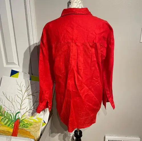 Christian Sirianio Christian Siriano New York Linen Bright Poppy summer Beach Work Travel vacation office colorful coastal Shirt Tired Relaxed Button Down