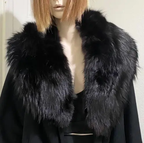 Vintage CAPELLA A Luxurious Fabric Fur Collar Black Open front Long Coat Size undefined