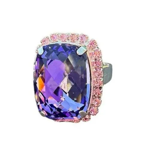 Handcrafted sparkly ring made with Swarovski crystal adjustable fit Purple