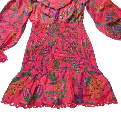 Farm Rio NWT  Sunset Tapestry Blush Mini in Red Smocked Cotton Dress XS $230