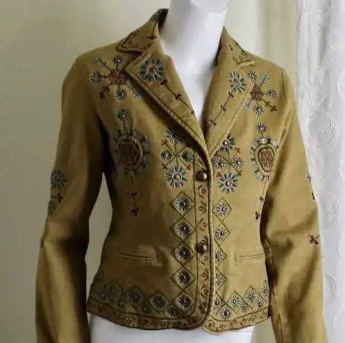 Buffalo David Bitton David Bitton Buffalo RARE Embroidered Collar V-neck Tan Jacket Women’s Size S