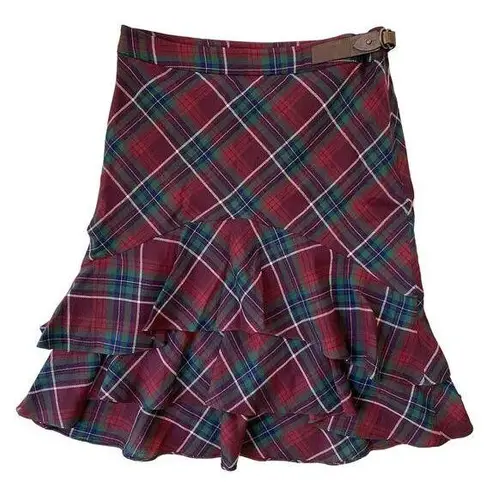 Ralph Lauren  Blue Label Ruffle Plaid Skirt Women's 6 Tartan 100% Wool Preppy