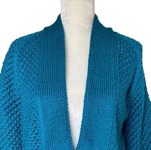 Handmade Womens Handcrafted Chunky Knit Crop Sweater Size M Open Front Turquoise Size M