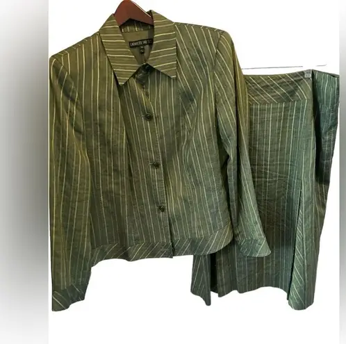 Lafayette 148 Women's Green Striped linen blend Blazer skirt set Size 14