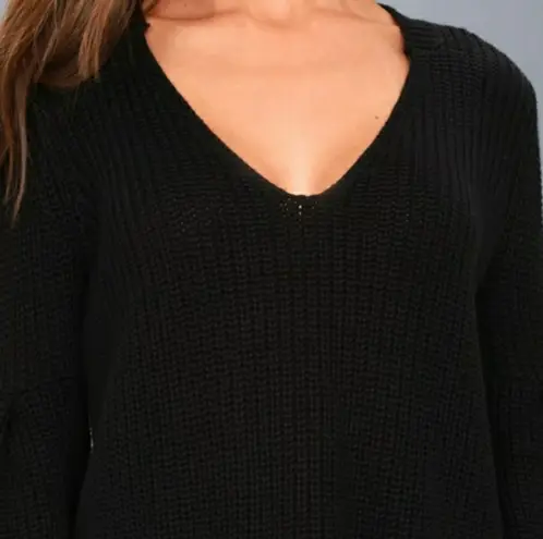 Free People Damsel Knit Black Sweater Top Bell Sleeve V-neck Size S