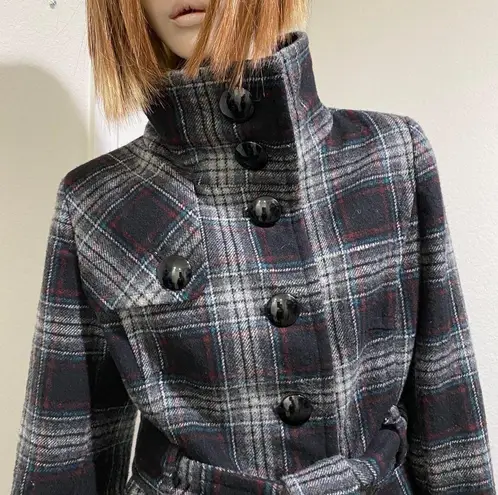 Jones New York  Wool Blend Plaid Pea Coat L