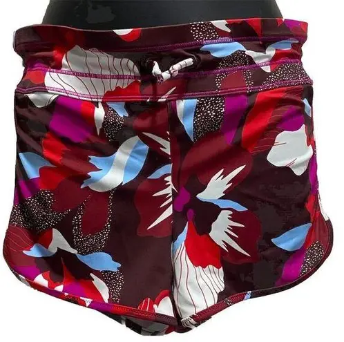 Athleta Swim Shorts Floral Brown/Pink Bikini Bottom Lining Drawstring Size XS