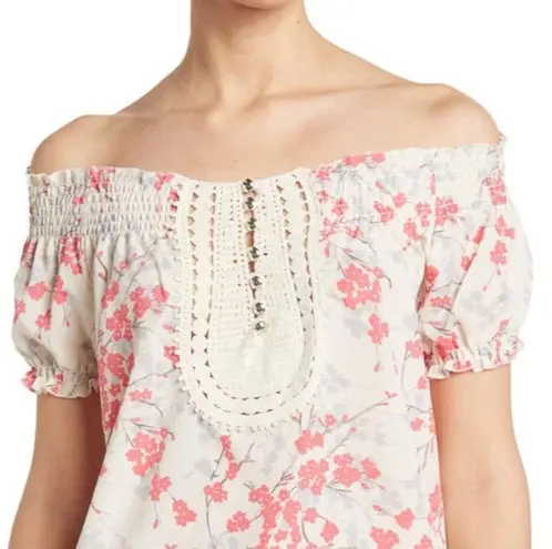 Vertigo Paris Blouse Floral Crochet Smocked Top Pink Red Size XS New with Tag