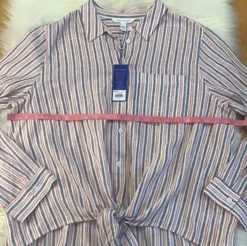 Popsugar  linen blend striped button down tie front shirt XXL NWT