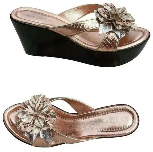 Donald Pliner Metallic Leather Water snake FlexSole Wedge Platform Shoe $215 NIB Gold Size 8.5