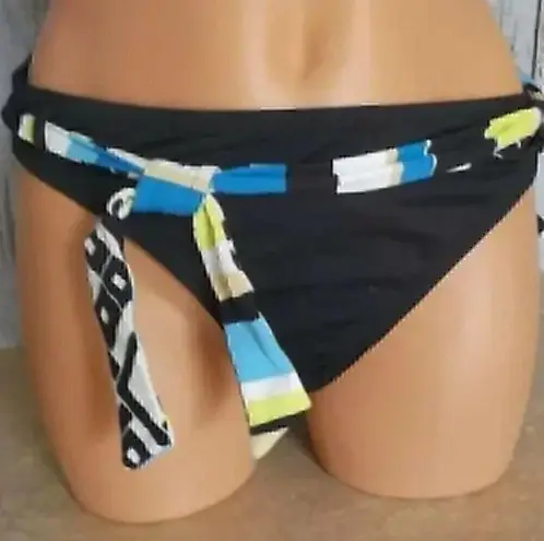 Jag jeans NEW NWT  Solid Black Blue White Belted Stripe Y2K Bikini BOTTOM Large