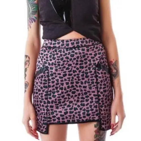 English Rose New Leopard Faux Leather Step Hem Mini Skirt Trixie Pink Black