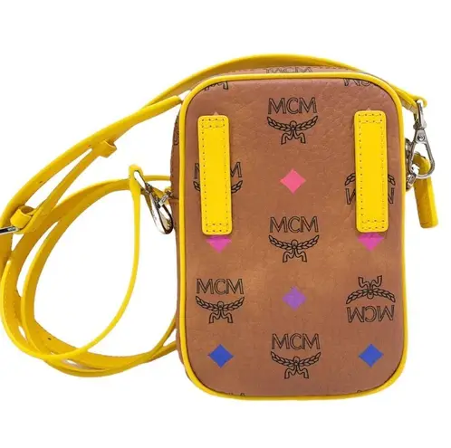 MCM  Mini Multifunctional Cognac and Yellow Leather Logo Crossbody Bag