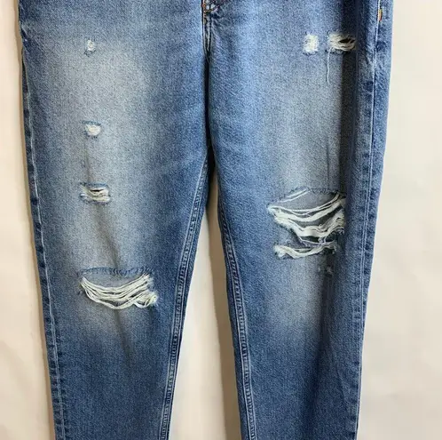H&M "Girls Bite Back"  Jeans Sz 6 Distressed Straight Leg Raw Hem