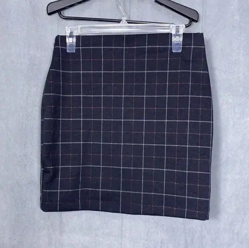 Vylette Women's Ponte Knit Mini Skirt Size Medium Elastic Waist Dark Plaid