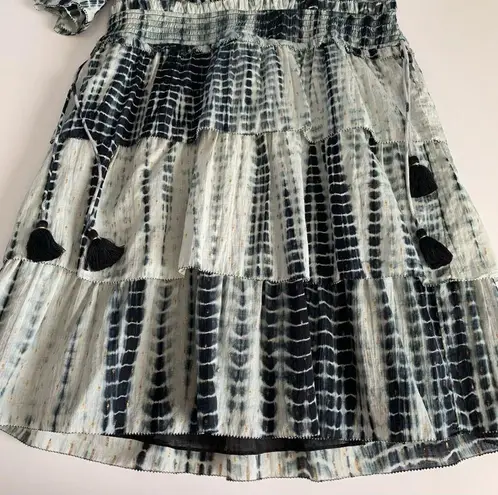 Saylor Syden Navy Tie Dye Gold Metallic V-neck Tiered Boho Mini Dress Large