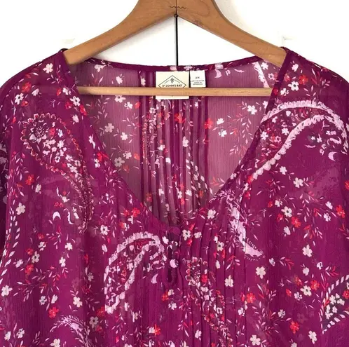 st. john's bay  Womens Sheer Floral Tunic Top 2X Purple Popover Buttons Paisley