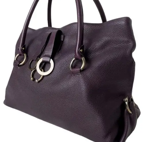 Salvatore Ferragamo  Rich Eggplant Purple Leather Tote Foldover Handbag Satchel