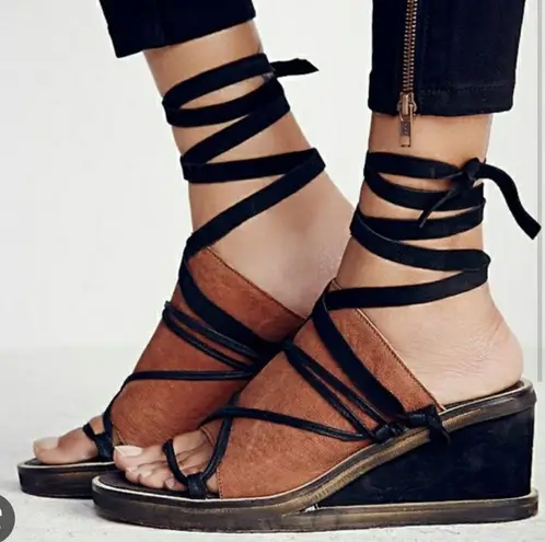 Free People  Bowery Wedge Leather Suede Lace Up Tie Ankle