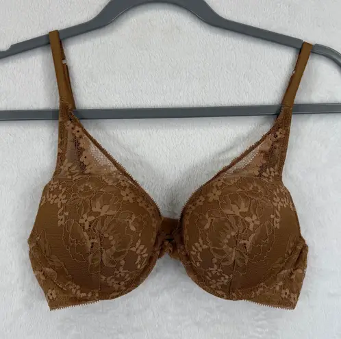 Auden 32B Push Up Plunge Underwire Lace Bra Brown Lined Demi Coverage Size undefined