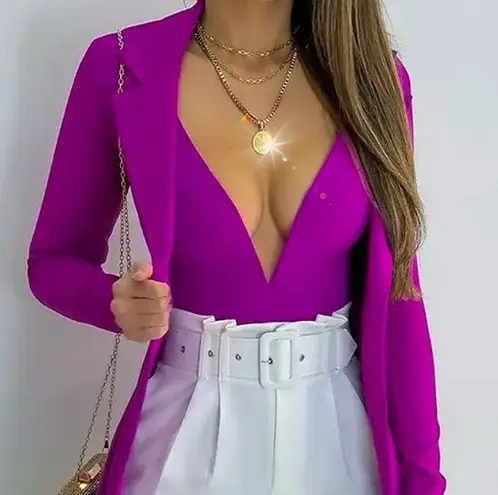 NWT, Lavishly Paris Women’s Plunging Bodysuit and Blazer Set Pink Size M