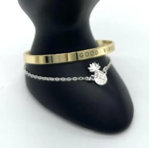 Gold and Silver 'Good Vibes' Cuff Bracelet Set