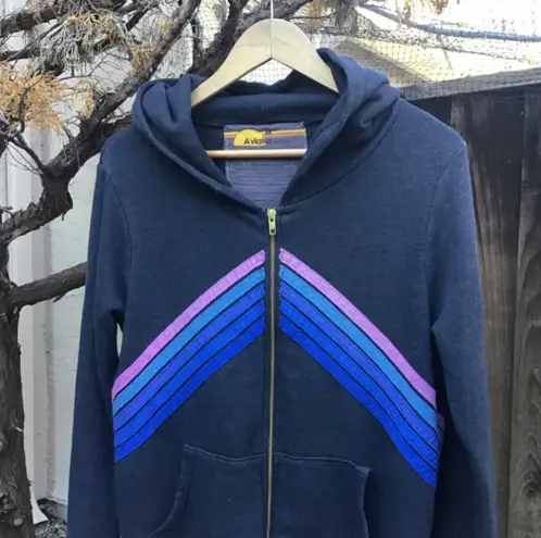 Aviator Nation Navy Rainbow Stripe Full Zip Hoodie Size M