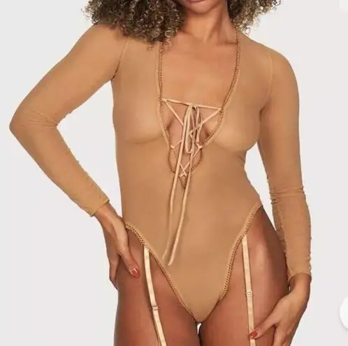 Frederick's of Hollywood Frederick’s of Hollywood Lora Lee Sheer Mesh Long Sleeve Teddy Bodysuit NWT