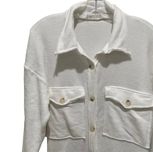 BUCKETLIST Terry Cloth Button Up Shirt Jacket shacket white Size Small