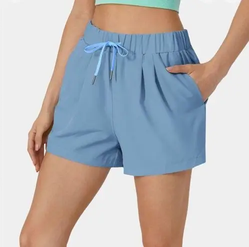 Halara  Blue Shadow Elastic Drawstring Ruched Side Pocket Casual Shorts 3” Small