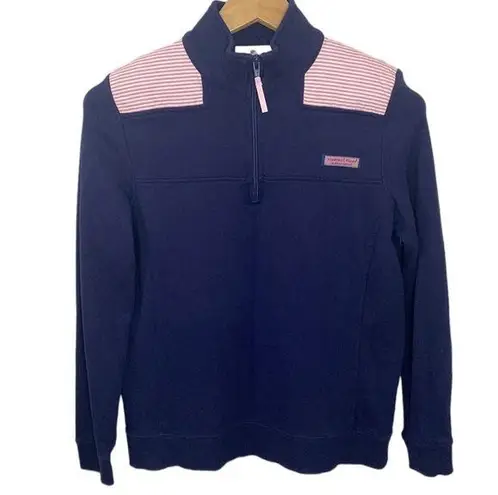 Vineyard Vines  navy Quarter zip shep shirt Oxford stripe shoulder size S