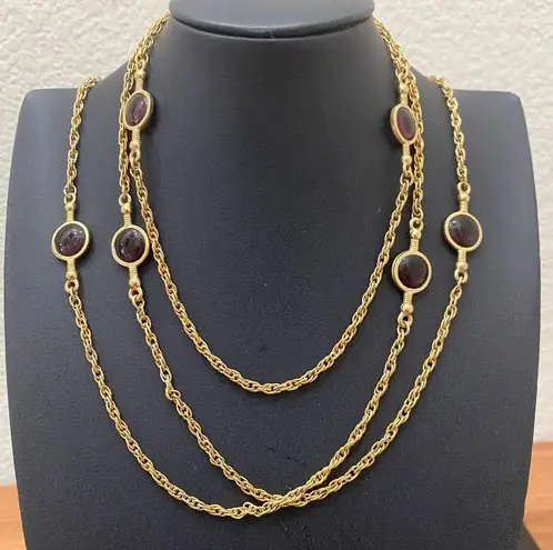 Amethyst Vintage Unsigned 10mm Glass Bead Gold-tone 52” Long Necklace 29.5g