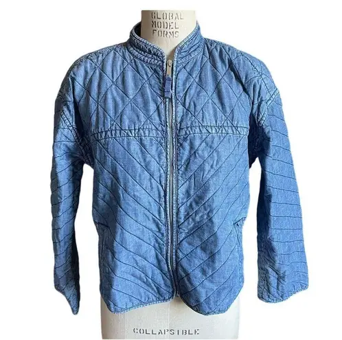 Gap  y2k Denim Quilted Zip Front Jacket Size Small