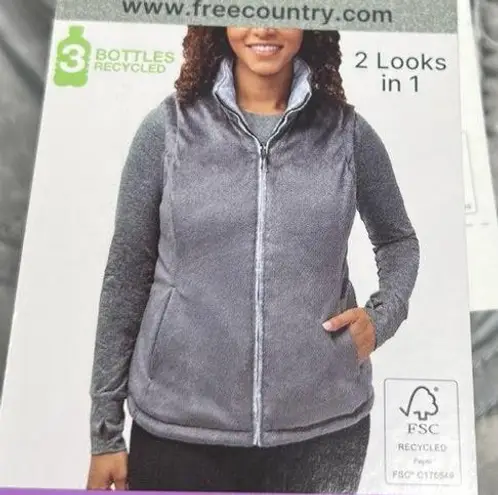 Free Country  Cloud Lite Reversible Vest Women’s Small Zip Up silver Gray New!