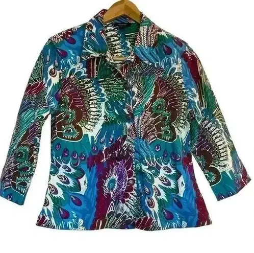 Kaktus Women’s Colorful Wearable Art Jacket Size Large Peacock Abstract Art