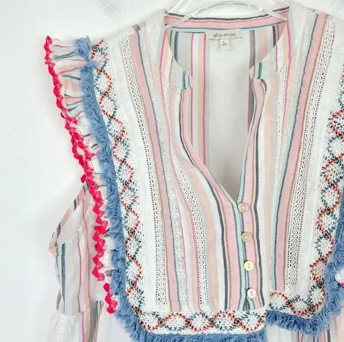 Ella Moss Natalia Ruffle Baby Doll Top Sleeveless Fringe Size Large L EUC L2191