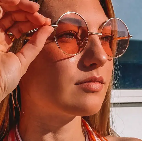Frame Retro Orange Round Metal Sunglasses